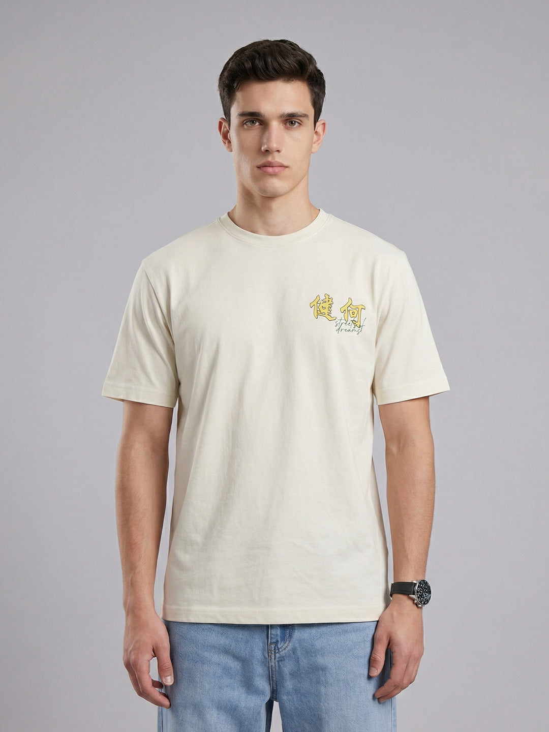 ARDEUR Men Graphic Printed Relaxed Fit Drop Shoulder T-Shirt - Off White-4