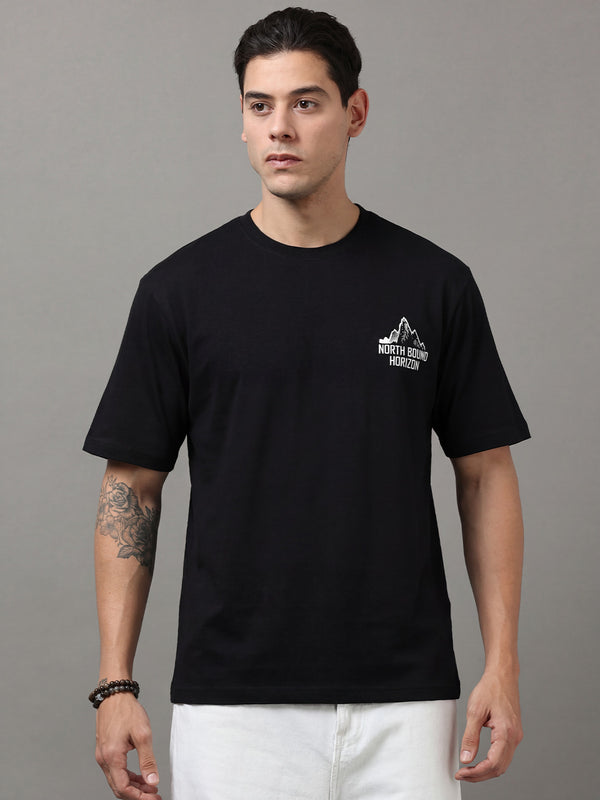 ARDEUR Men Printed Relaxed Fit Drop Shoulder T-Shirt - Black-2