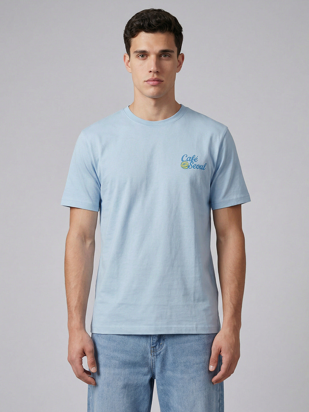 ARDEUR Men Printed Relaxed Fit Drop Shoulder T-Shirt - Sky Blue-2