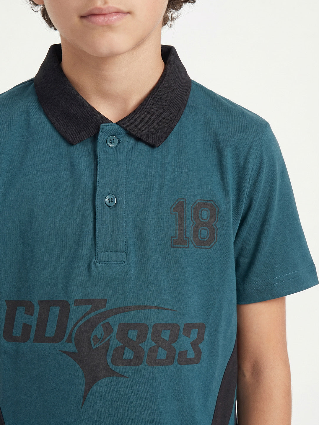 CODEZ Boys Teal Polo Neck Printed Relaxed Fit T-Shirt