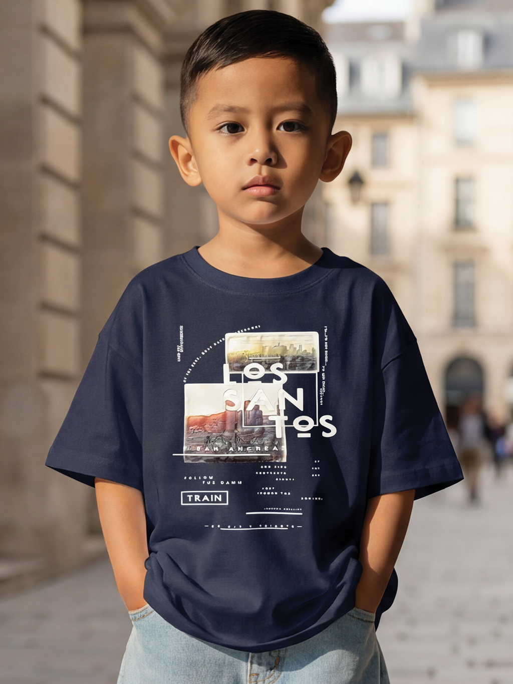 CODEZ Boys Navy-2 Graphic Print Relaxed Fit Drop Shoulder T-Shirt