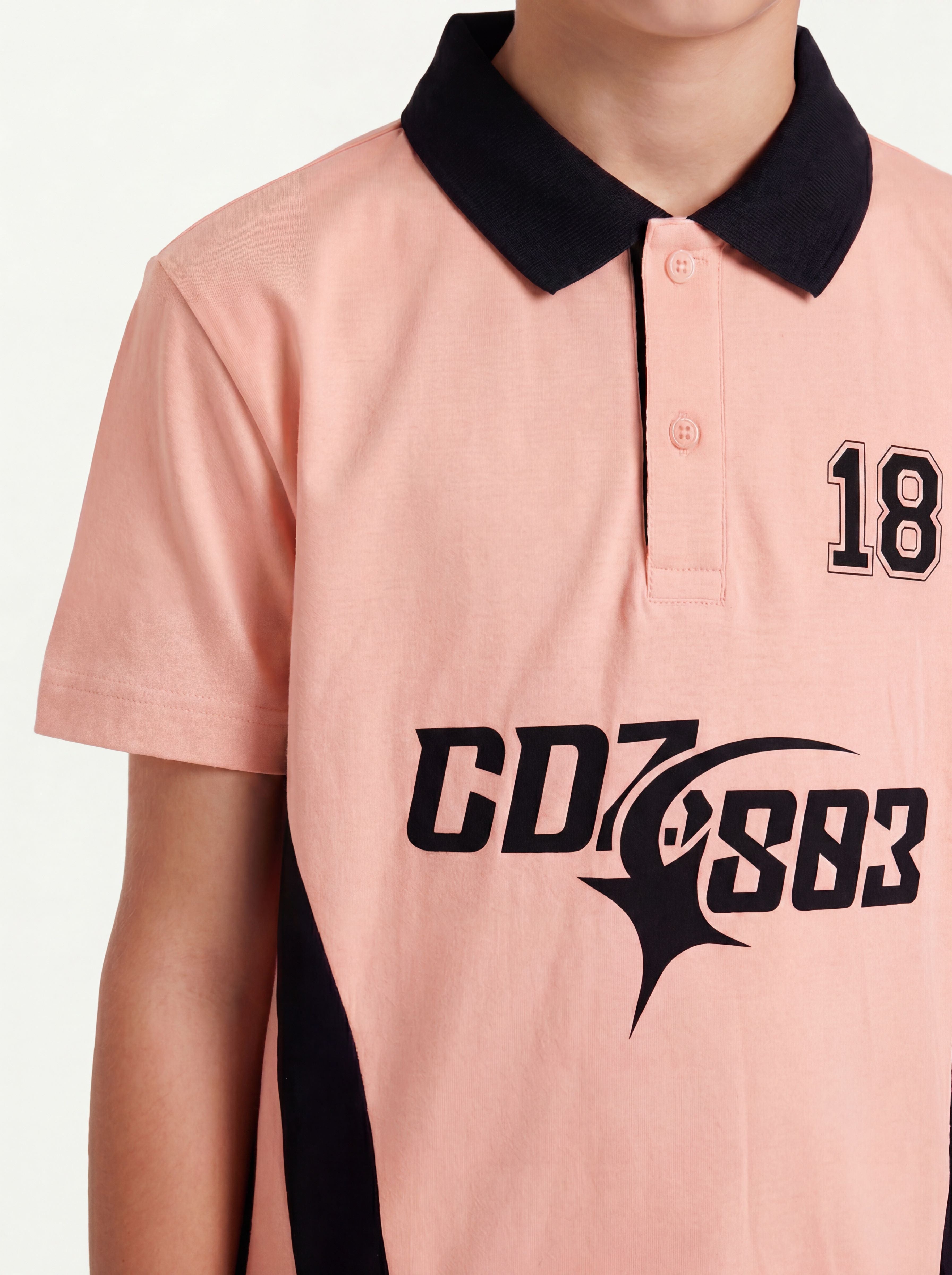 CODEZ Boys Pop Pink Polo Neck Printed Relaxed Fit T-Shirt