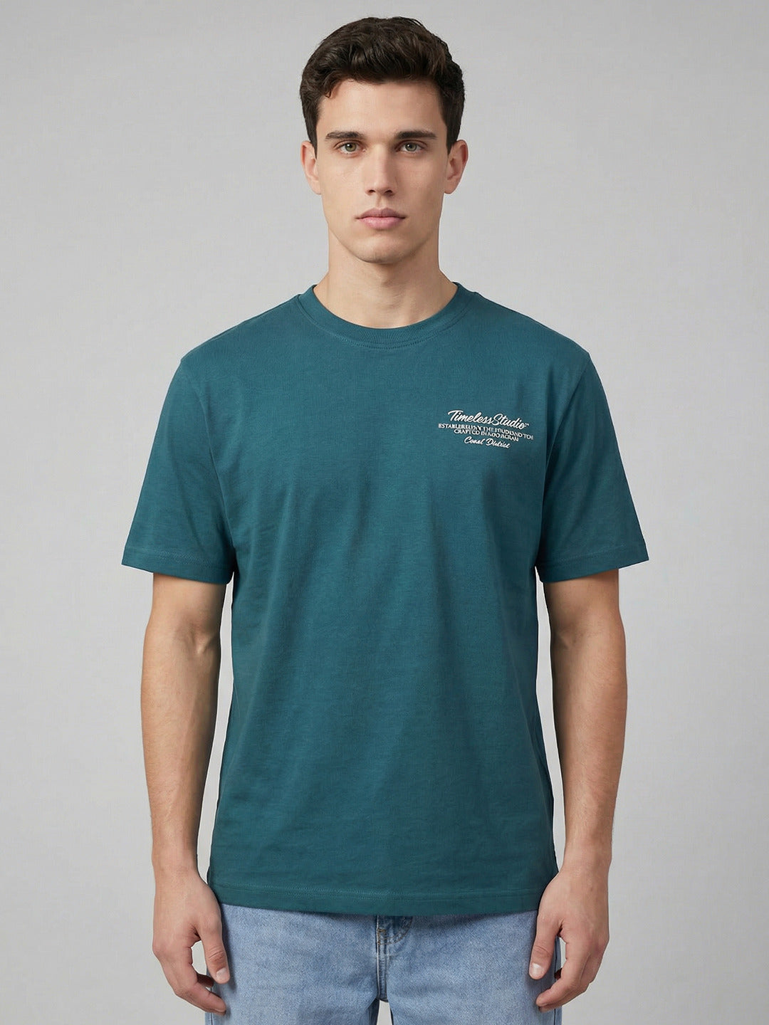 ARDEUR Men Graphic Printed Relaxed Fit Drop Shoulder T-Shirt - Bottle Green-2