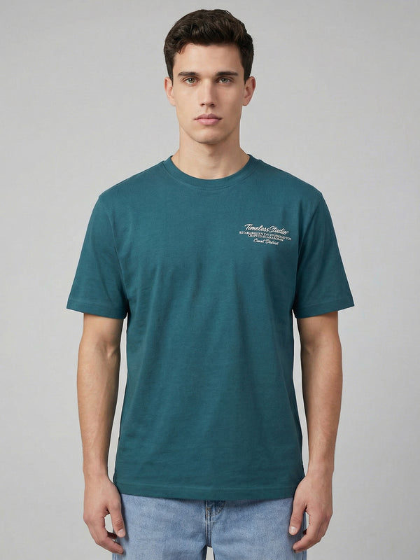 ARDEUR Men Graphic Printed Relaxed Fit Drop Shoulder T-Shirt - Bottle Green-2