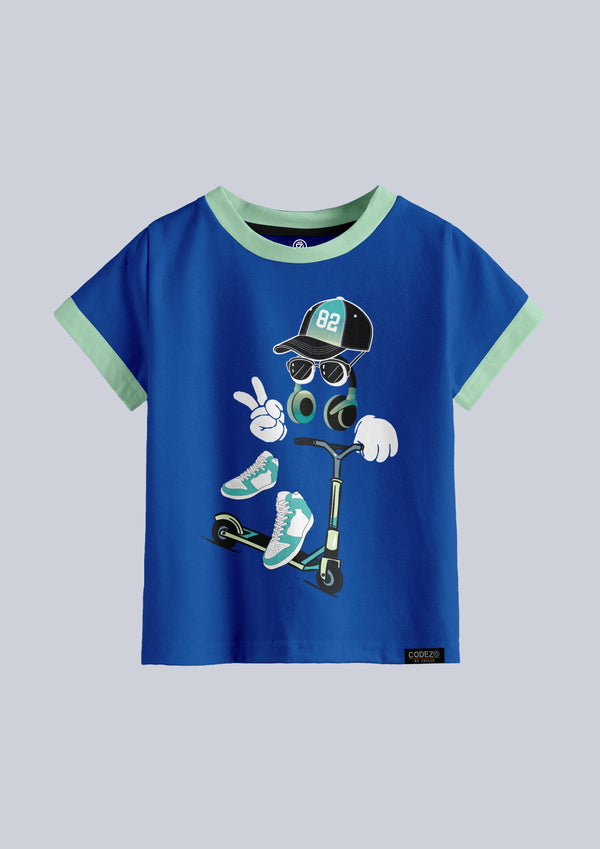 CODEZ Boys Classic Blue Round Neck Printed Tshirts