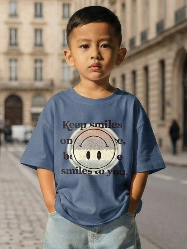 CODEZ Boys Blue Graphic Print Relaxed Fit Drop Shoulder T-Shirt
