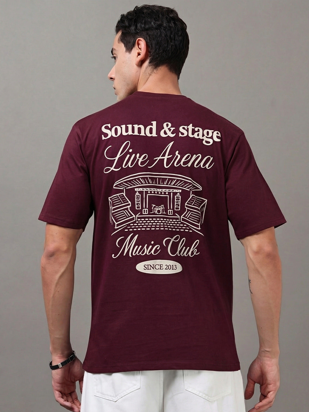 ARDEUR Men Graphic Printed Relaxed Fit Drop Shoulder T-Shirt - Maroon