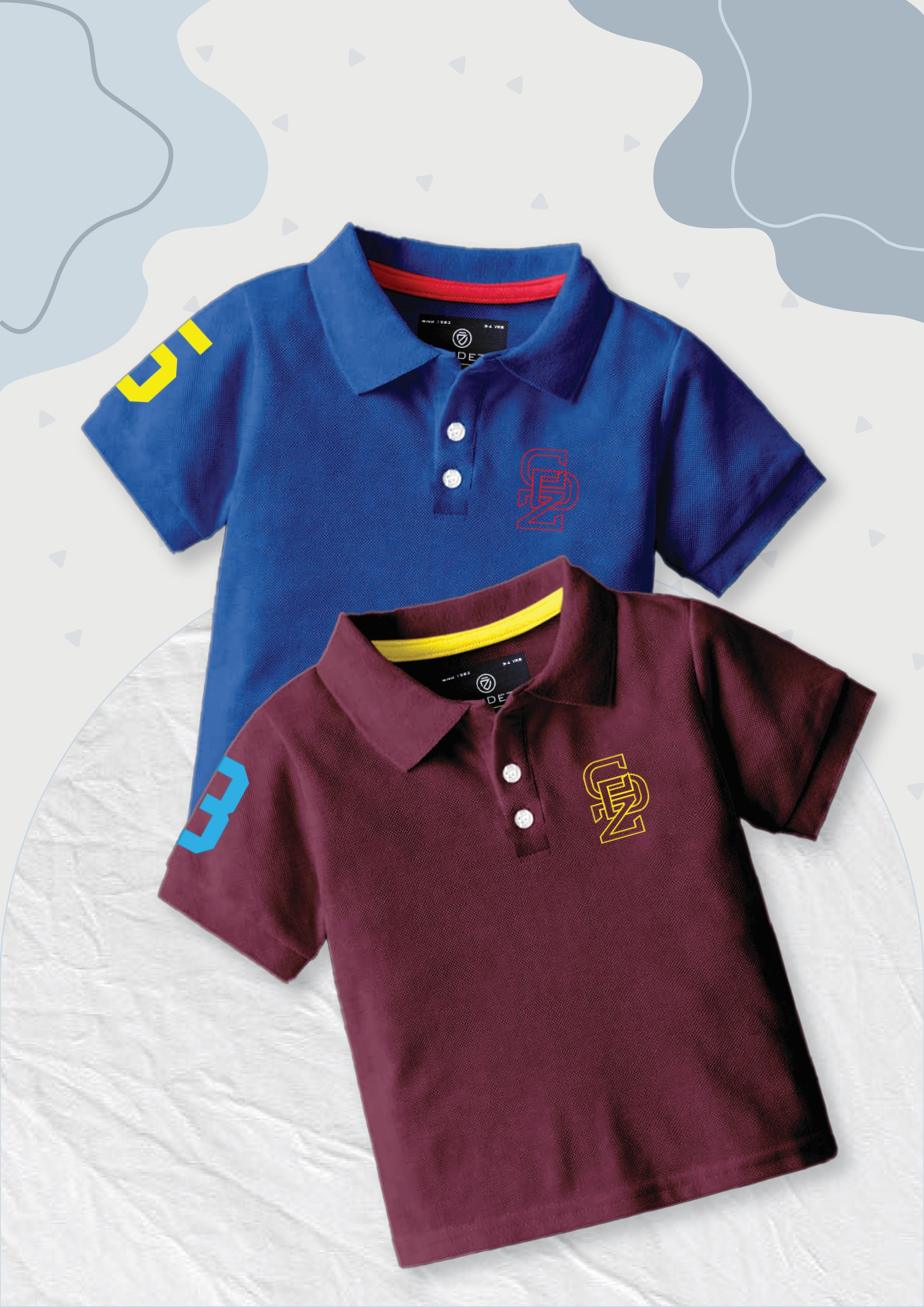 CODEZ Boys Pack Of 2 Self Design Embroidered Polo Tshirts