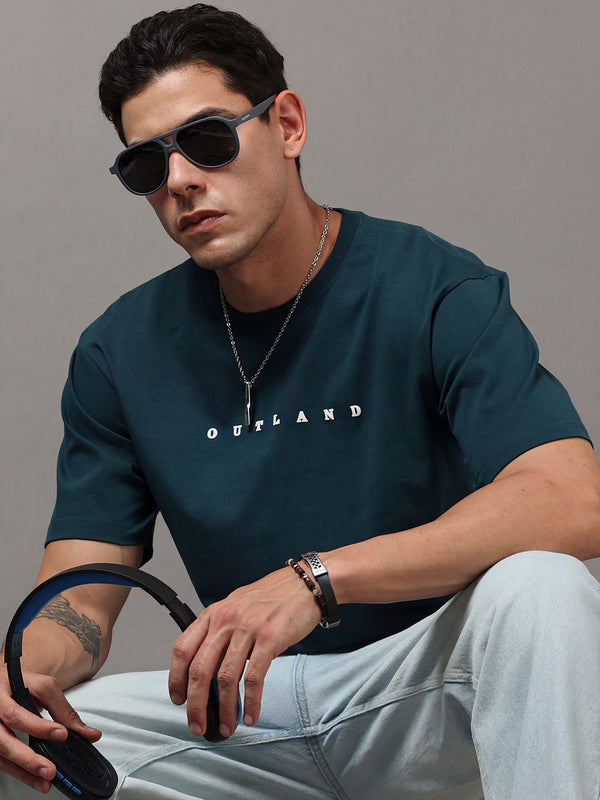 ARDEUR Men Printed Relaxed Fit Drop Shoulder T-Shirt - Bottle Green-4