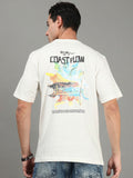 men's oversized t-shirt - ARDEUR Men Printed Relaxed Fit Drop Shoulder T-Shirt - Off White-4, back view