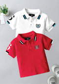 CODEZ Boys Pack Of 2 Self Design Embroidered Polo Tshirts