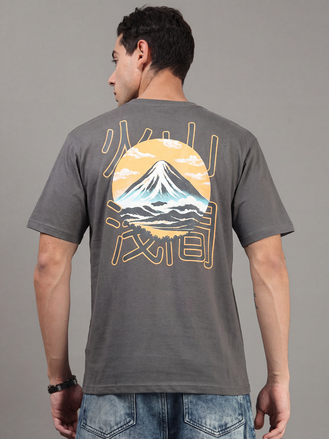 ARDEUR Men Printed Relaxed Fit Drop Shoulder T-Shirt - Grey