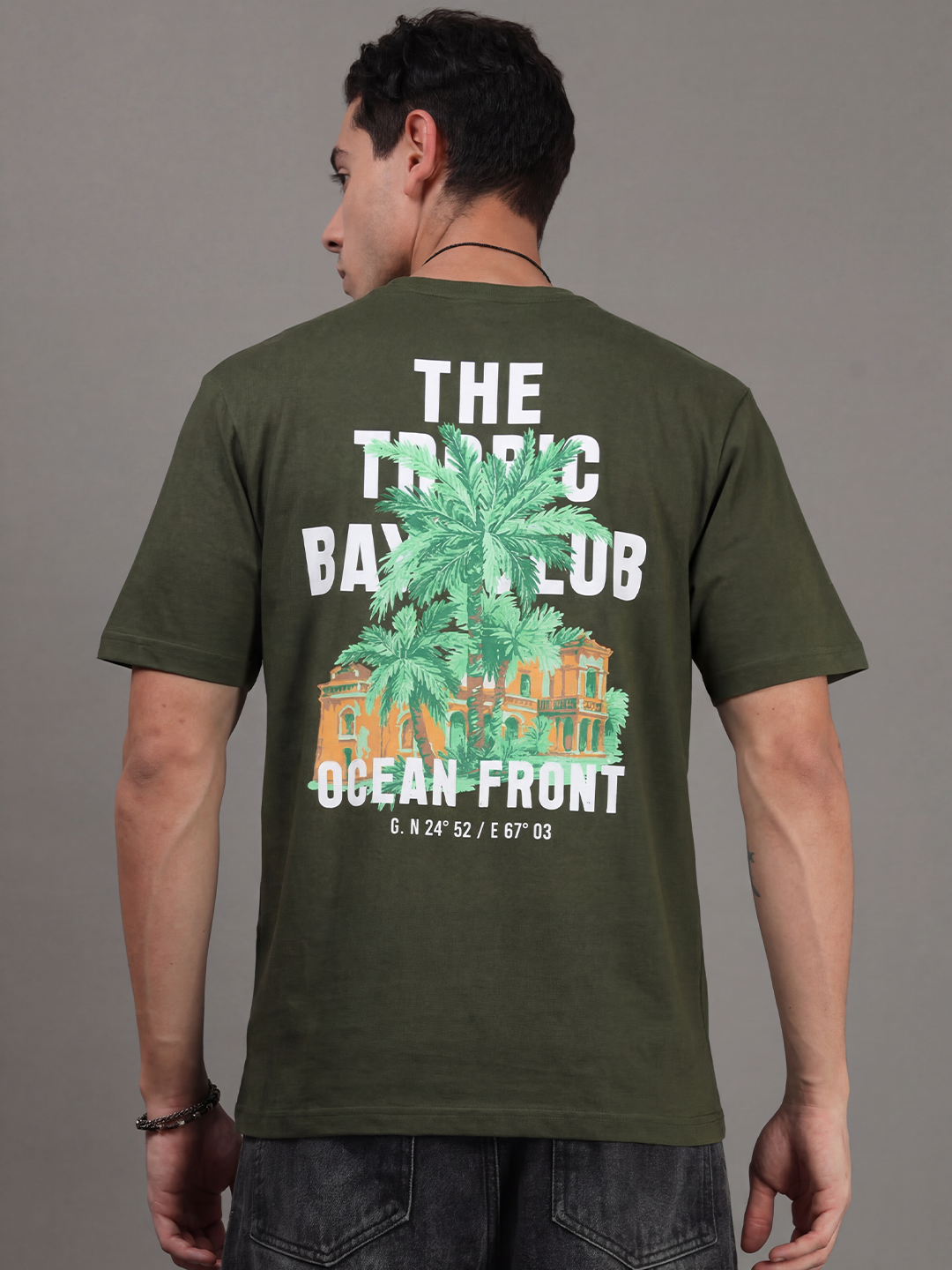 ARDEUR Men Printed Relaxed Fit Drop Shoulder T-Shirt - Bottle Green