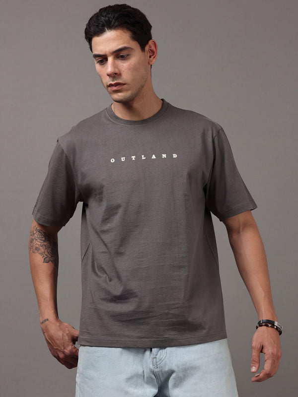 ARDEUR Men Printed Relaxed Fit Drop Shoulder T-Shirt - Grey-2