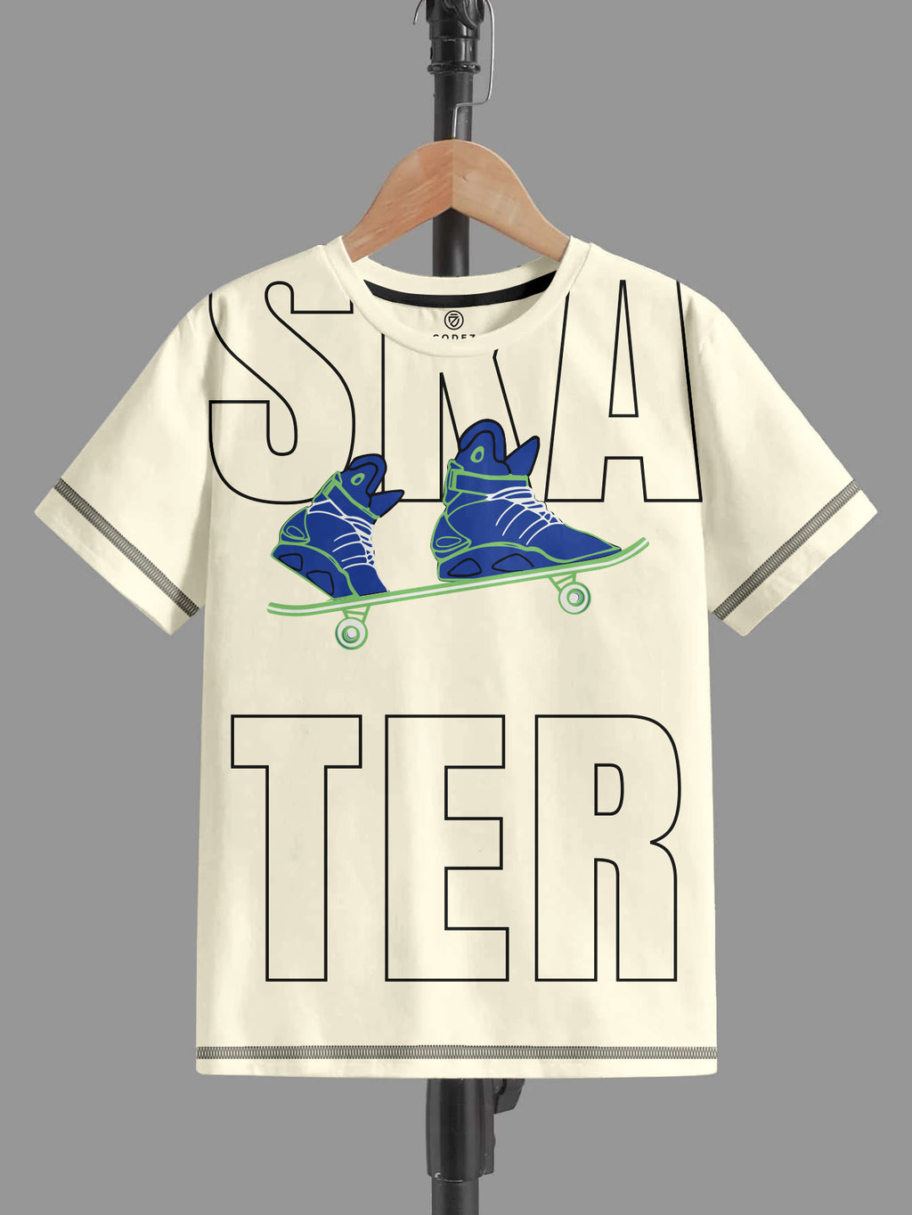 CODEZ Boys Off White Round Neck Printed Tshirts