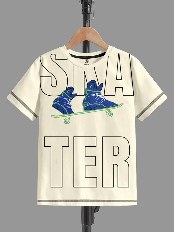 CODEZ Boys Off White Round Neck Printed Tshirts