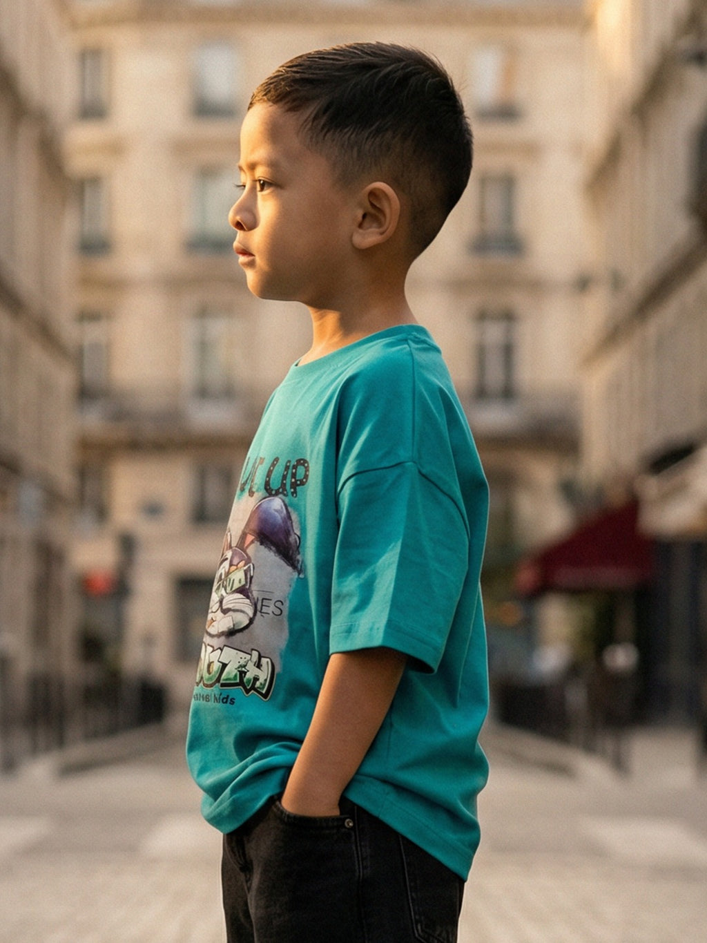 CODEZ Boys Teal Green Graphic Print Relaxed Fit Drop Shoulder T-Shirt
