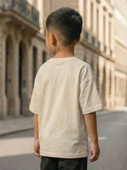 CODEZ Boys Beige Graphic Print Relaxed Fit Drop Shoulder T-Shirt