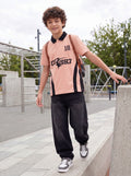 CODEZ Boys Pop Pink Polo Neck Printed Relaxed Fit T-Shirt