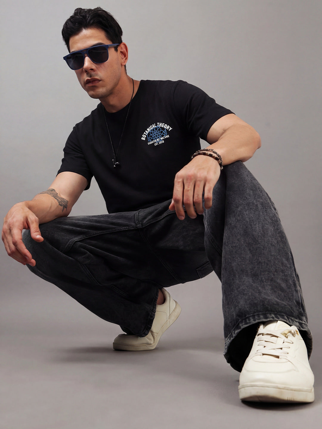 ARDEUR Men Graphic Printed Relaxed Fit Drop Shoulder T-Shirt - Black-2