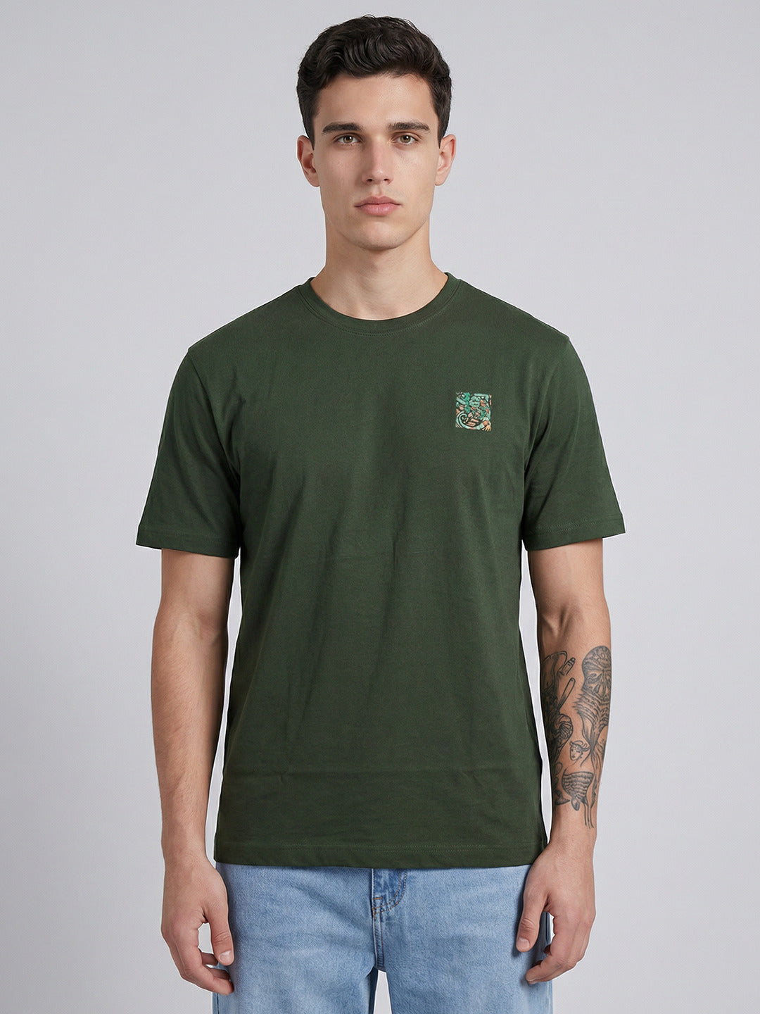 ARDEUR Men Graphic Printed Relaxed Fit Drop Shoulder T-Shirt - Olive