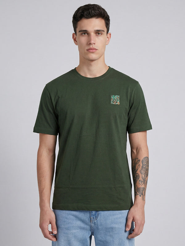 ARDEUR Men Graphic Printed Relaxed Fit Drop Shoulder T-Shirt - Olive