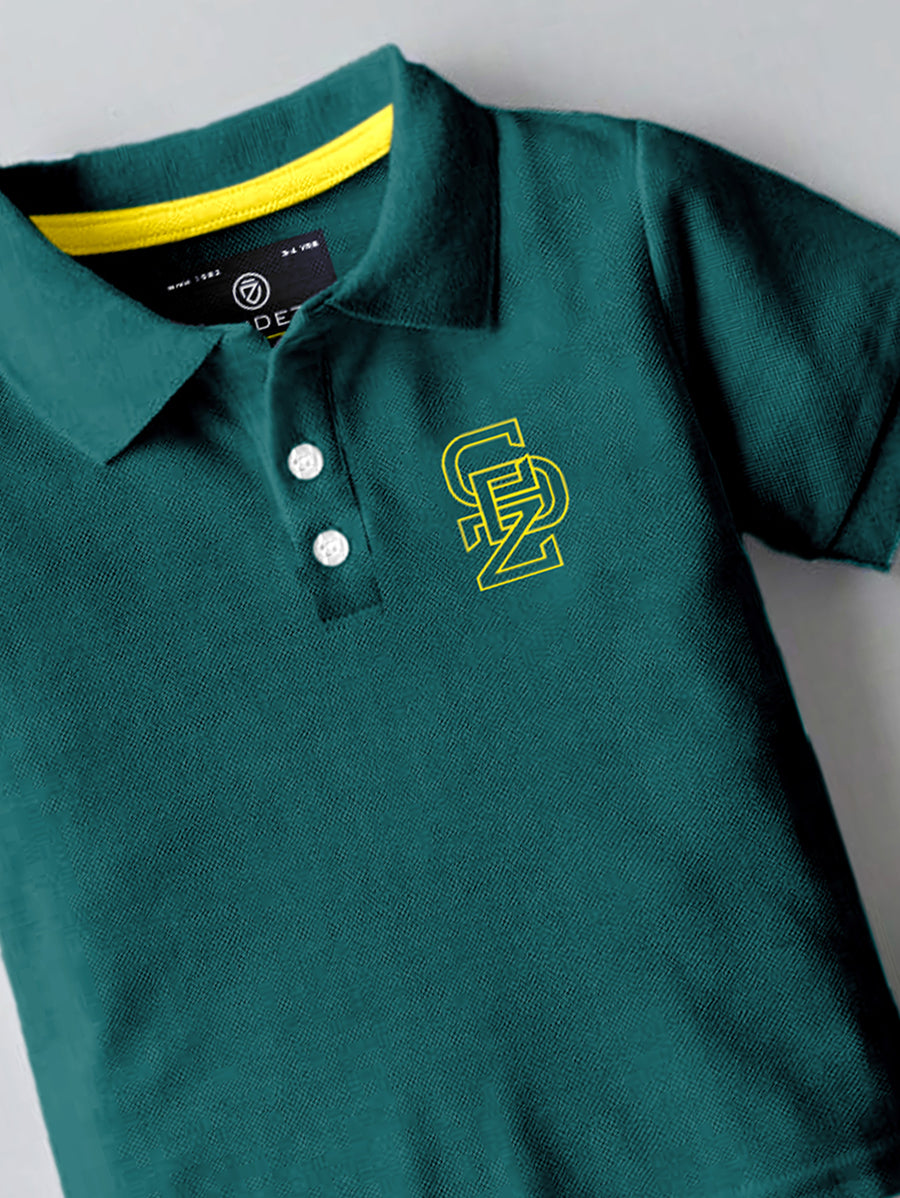 CODEZ Boys Opal Green Embroidered Pique Polo Collar T-Shirt