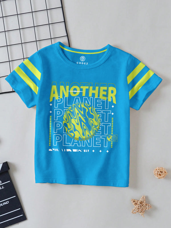 CODEZ Boys Royal Blue Round Neck Printed Tshirts