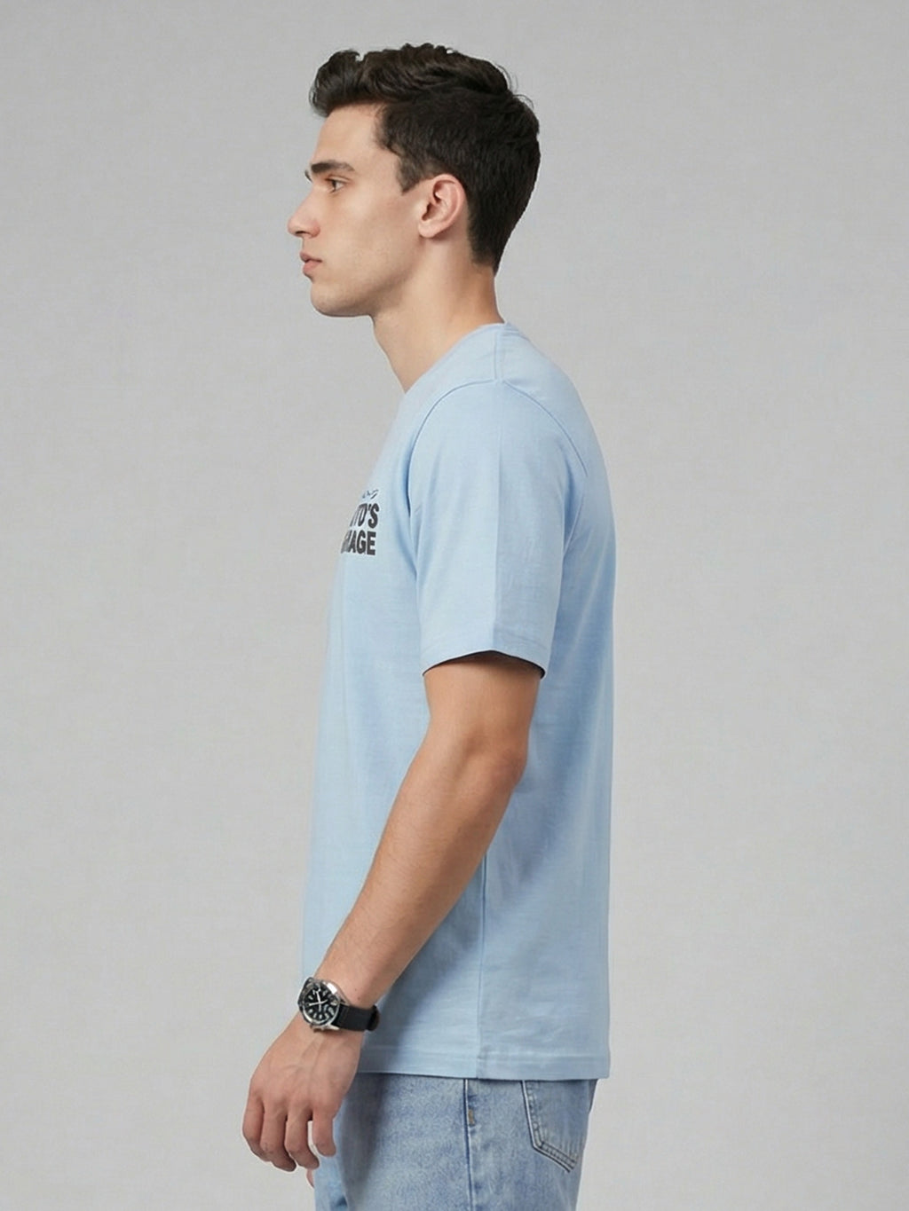 ARDEUR Men Graphic Printed Relaxed Fit Drop Shoulder T-Shirt - Sky Blue