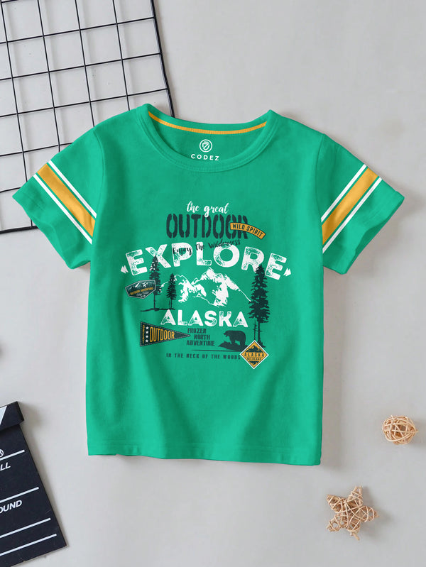 CODEZ Boys Green Round Neck Printed Tshirts