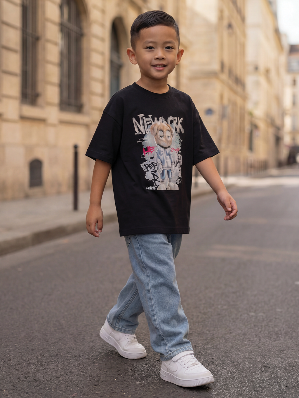 CODEZ Boys Black Graphic Print Relaxed Fit Drop Shoulder T-Shirt