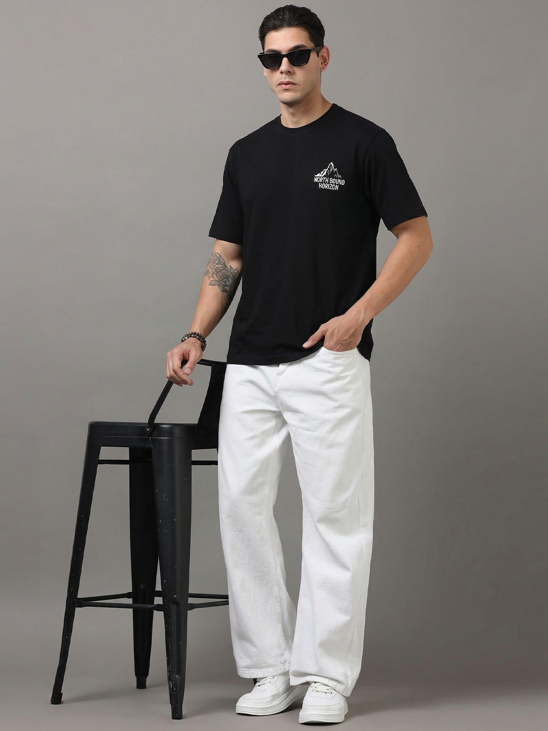 ARDEUR Men Printed Relaxed Fit Drop Shoulder T-Shirt - Black-2