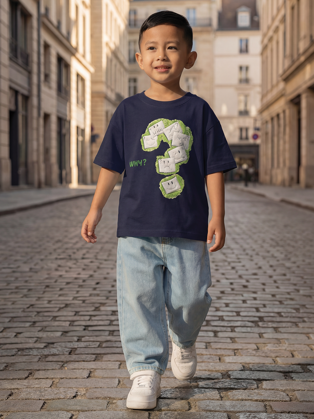 CODEZ Boys Navy Graphic Print Relaxed Fit Drop Shoulder T-Shirt