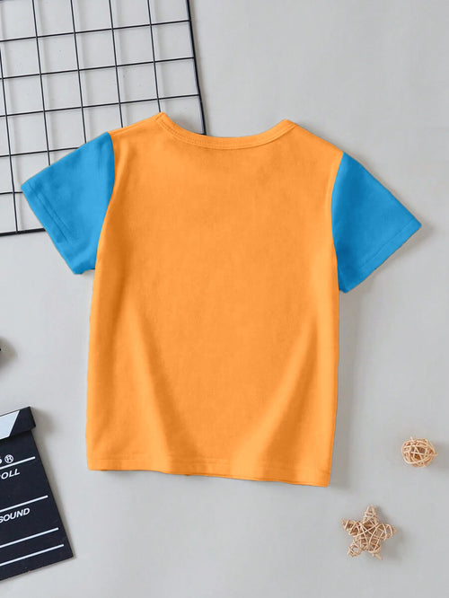 CODEZ Boys Light Orange Round Neck Printed Tshirts