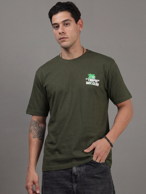 ARDEUR Men Printed Relaxed Fit Drop Shoulder T-Shirt - Bottle Green