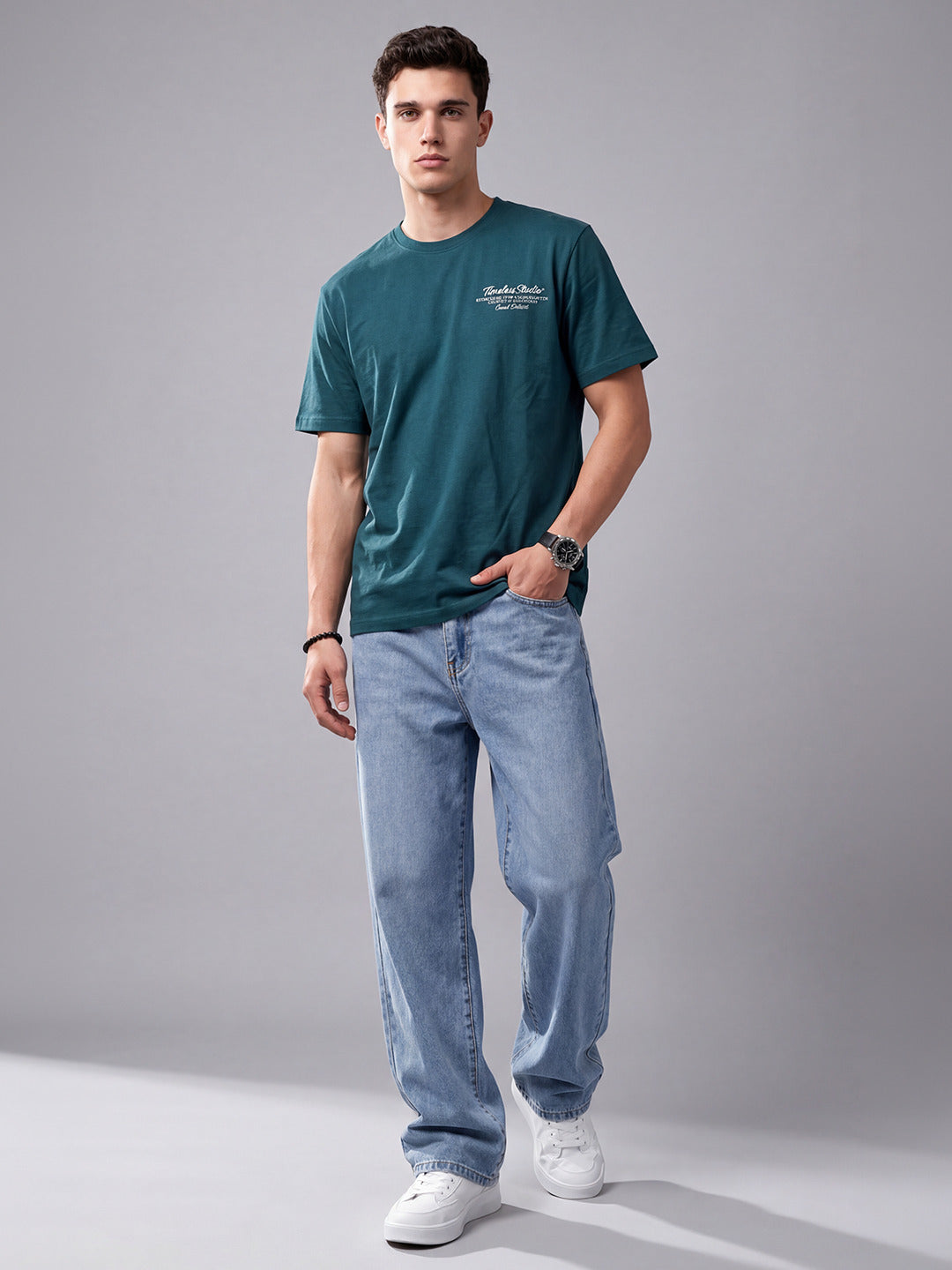 ARDEUR Men Graphic Printed Relaxed Fit Drop Shoulder T-Shirt - Bottle Green-2