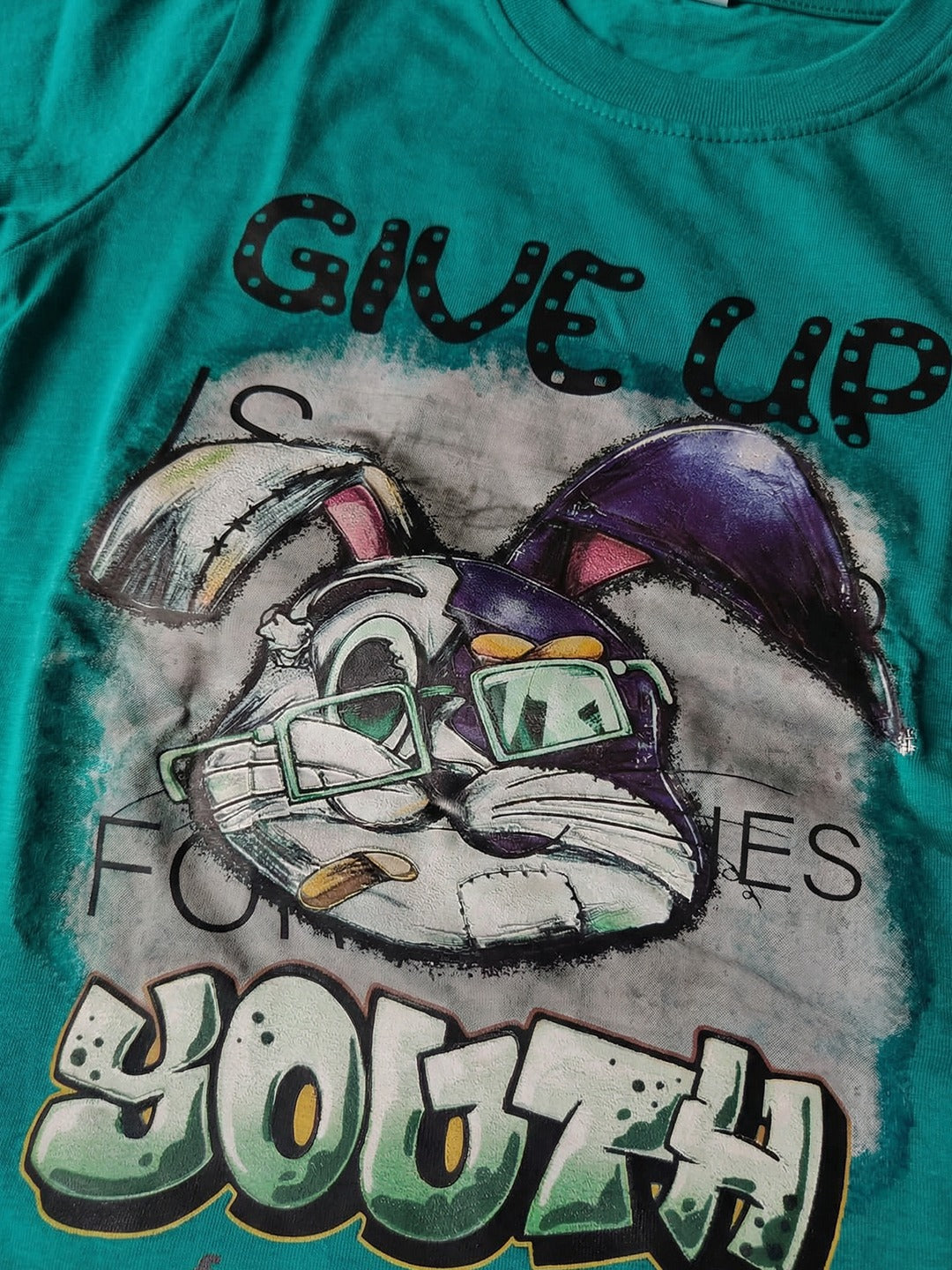CODEZ Boys Teal Green Graphic Print Relaxed Fit Drop Shoulder T-Shirt