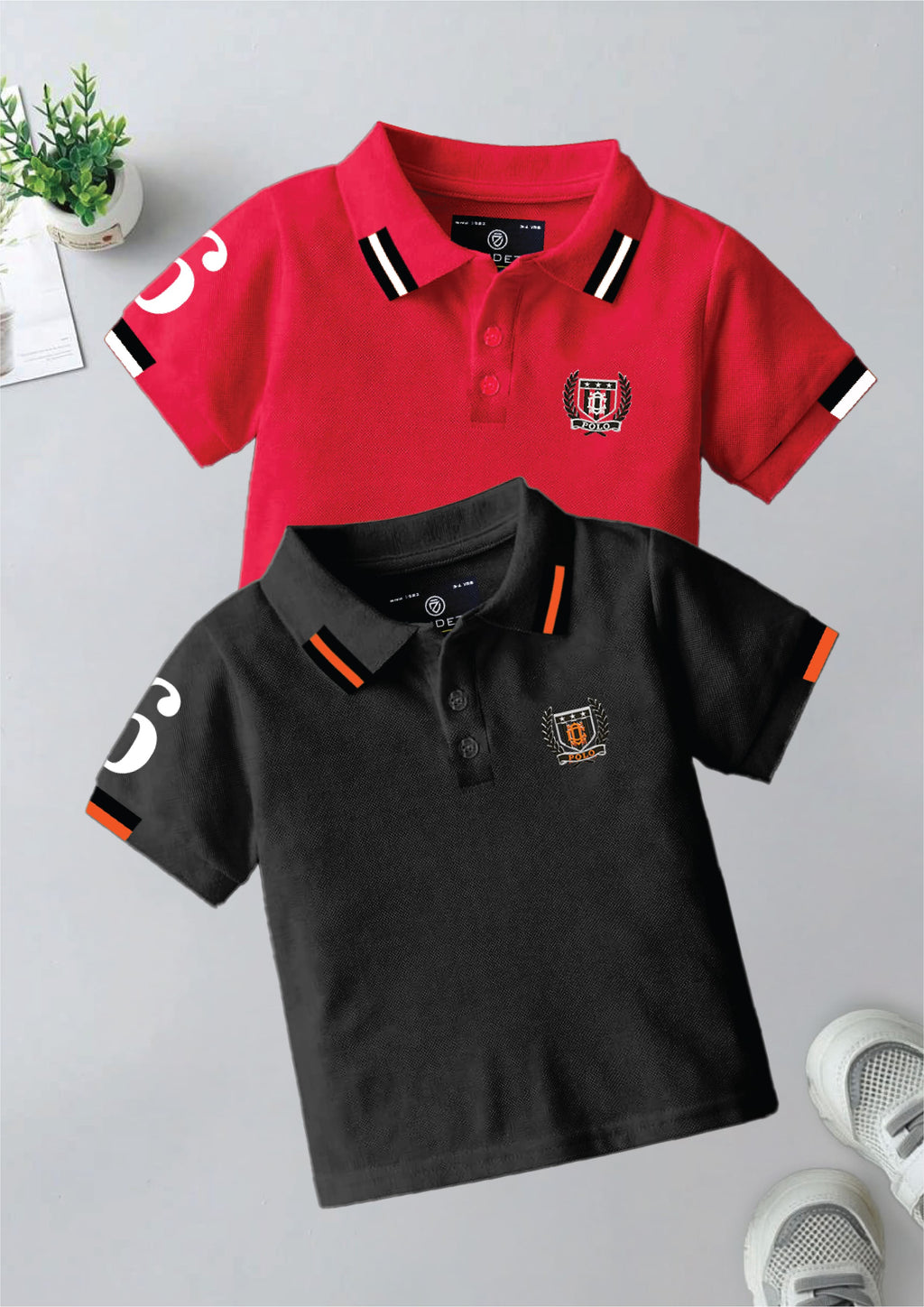CODEZ Boys Pack Of 2 Self Design Embroidered Polo Tshirts