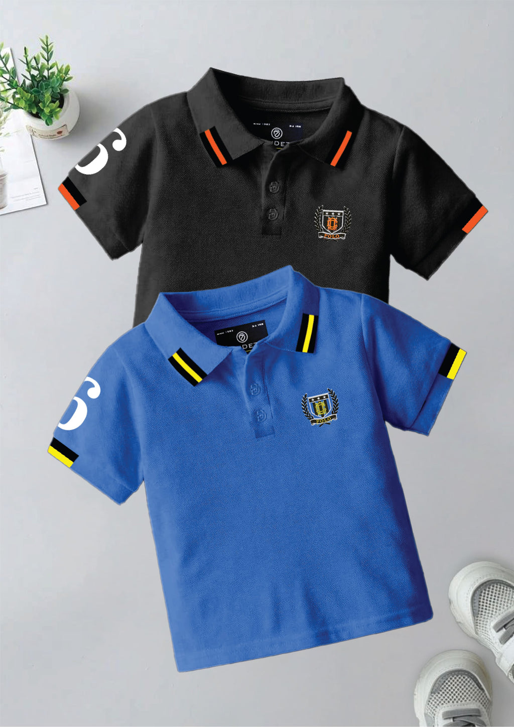 CODEZ Boys Pack Of 2 Self Design Embroidered Polo Tshirts