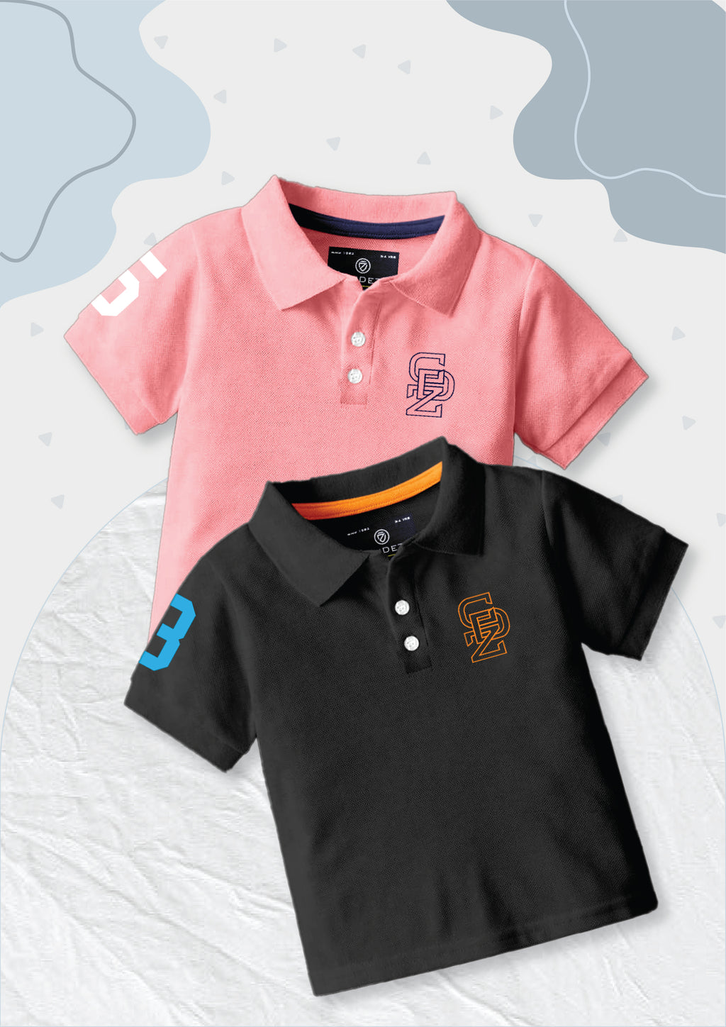 CODEZ Boys Pack Of 2 Self Design Embroidered Polo Tshirts