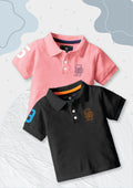 CODEZ Boys Pack Of 2 Self Design Embroidered Polo Tshirts