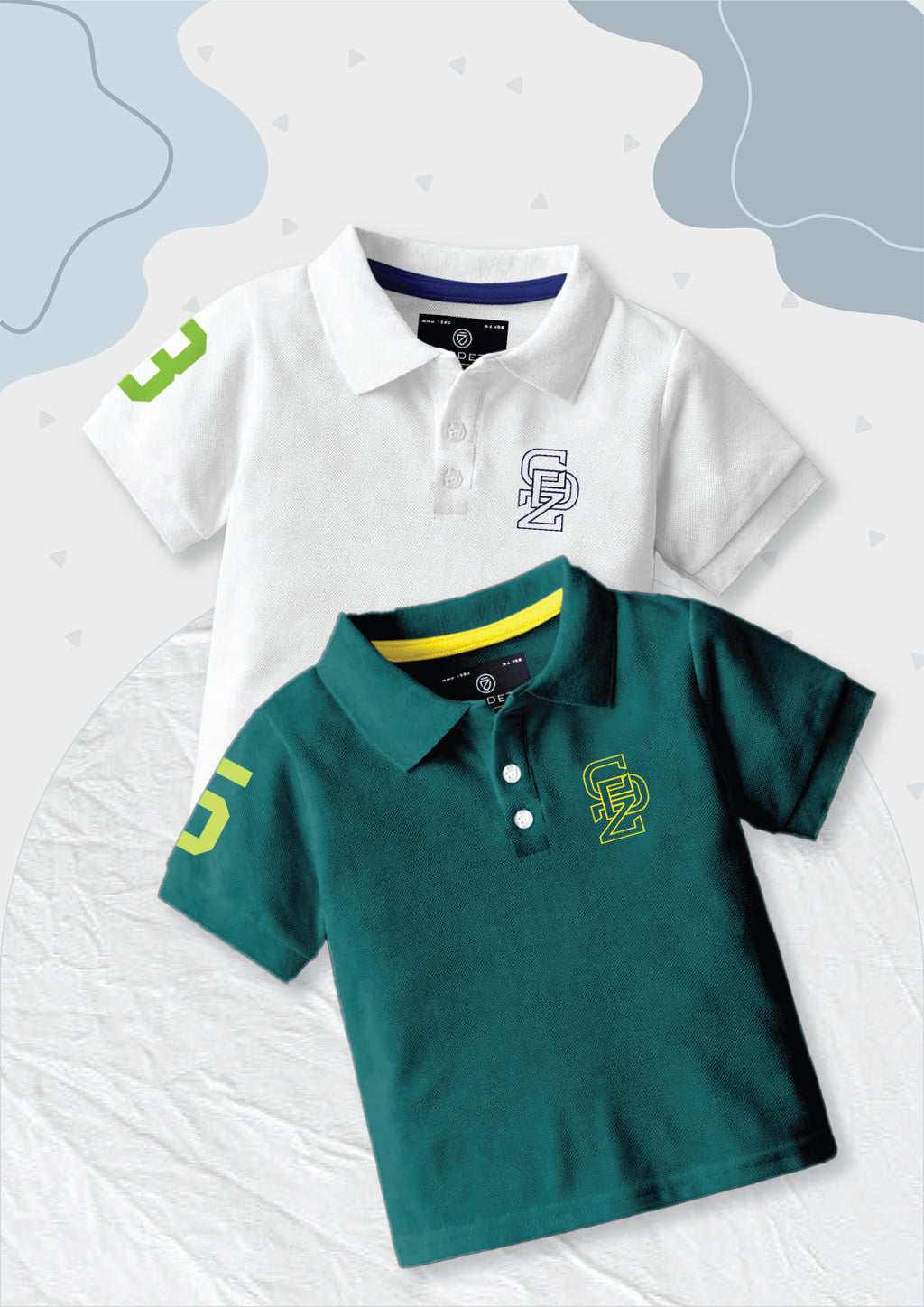CODEZ Boys Pack Of 2 Self Design Embroidered Polo Tshirts