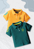 CODEZ Boys Pack Of 2 Self Design Embroidered Polo Tshirts
