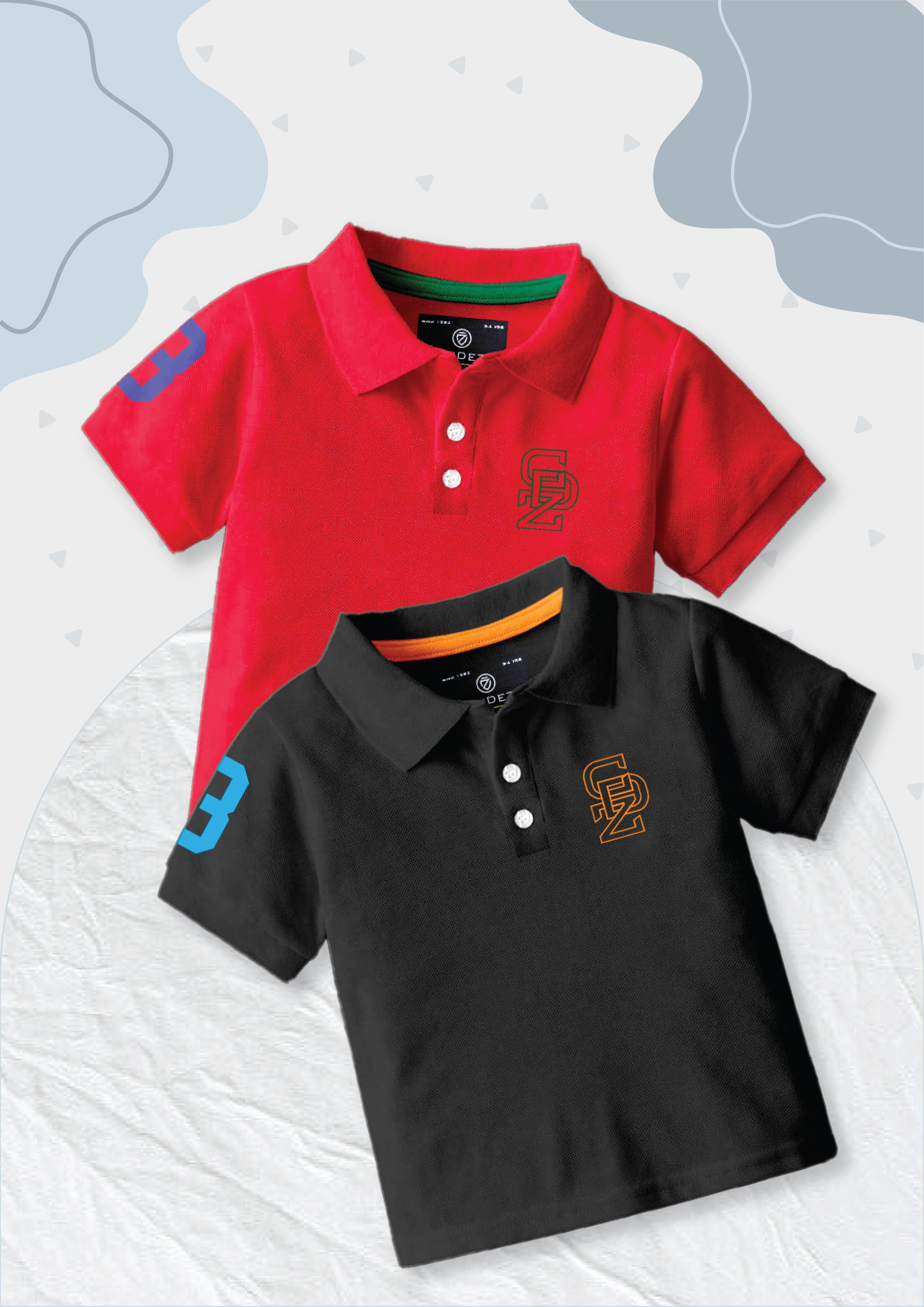 CODEZ Boys Pack Of 2 Self Design Embroidered Polo Tshirts