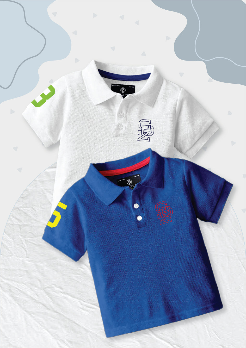 CODEZ Boys Pack Of 2 Self Design Embroidered Polo Tshirts