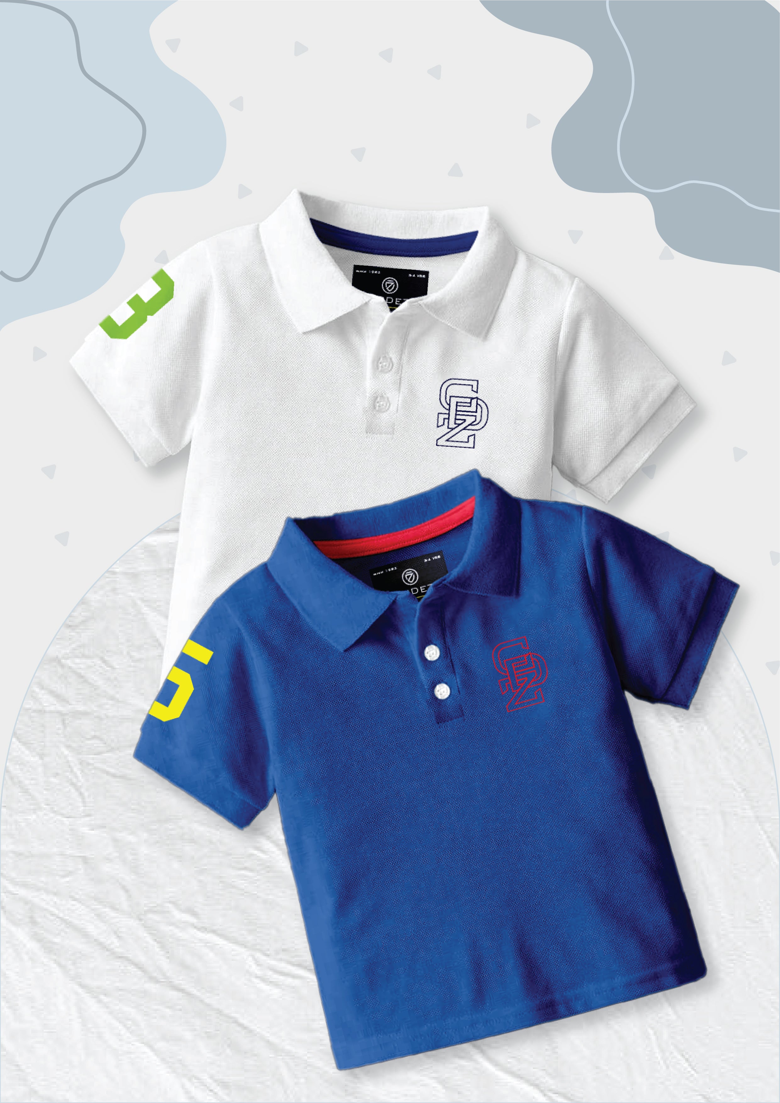 CODEZ Boys Pack Of 2 Self Design Embroidered Polo Tshirts