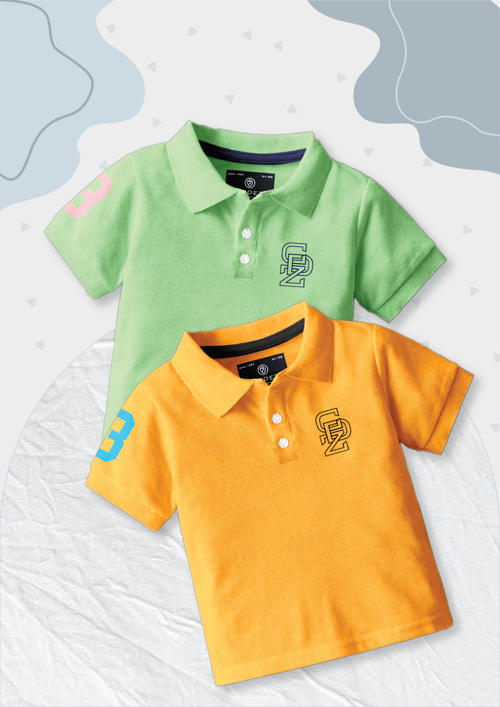 CODEZ Boys Pack Of 2 Self Design Embroidered Polo Tshirts