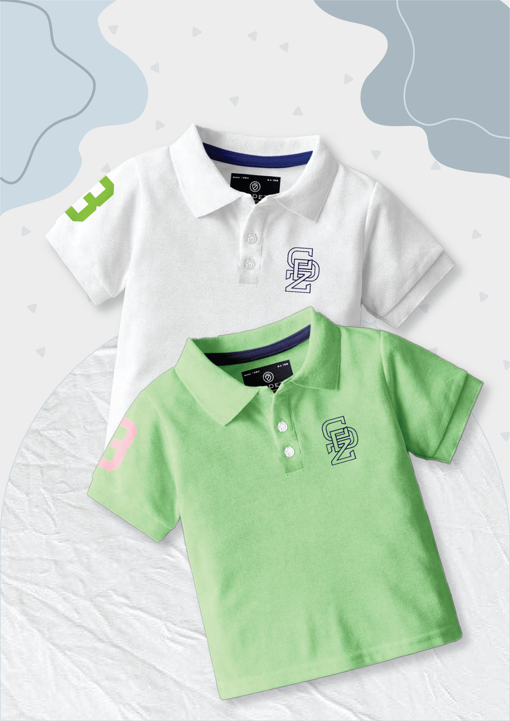 CODEZ Boys Pack Of 2 Self Design Embroidered Polo Tshirts