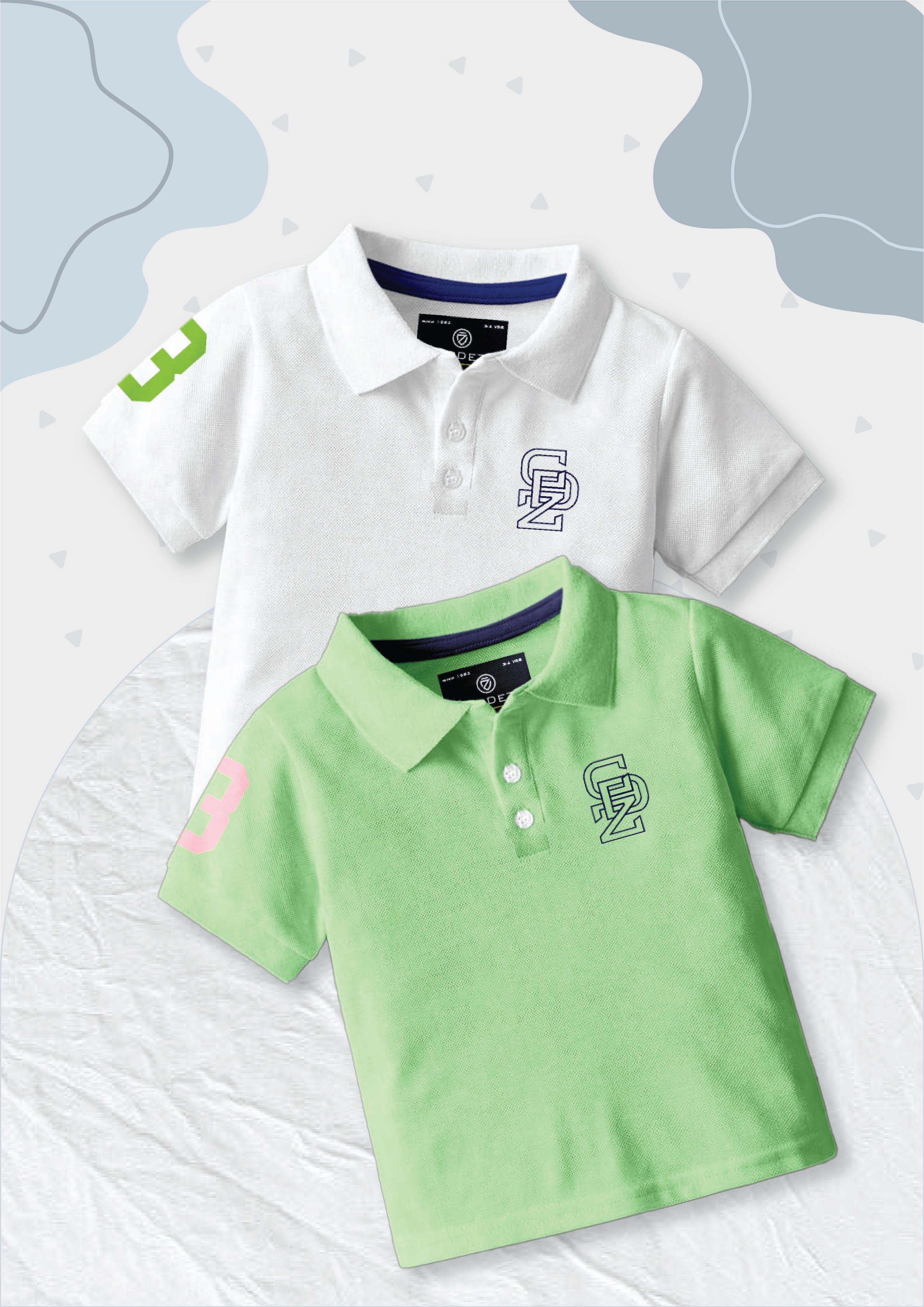 CODEZ Boys Pack Of 2 Self Design Embroidered Polo Tshirts