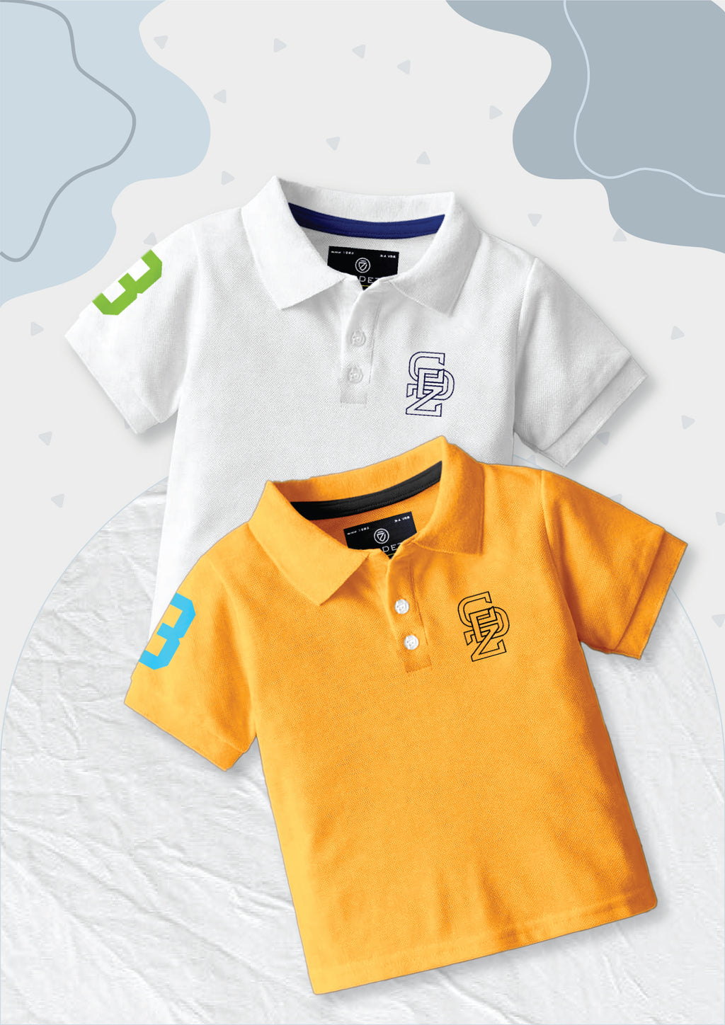 CODEZ Boys Pack Of 2 Self Design Embroidered Polo Tshirts